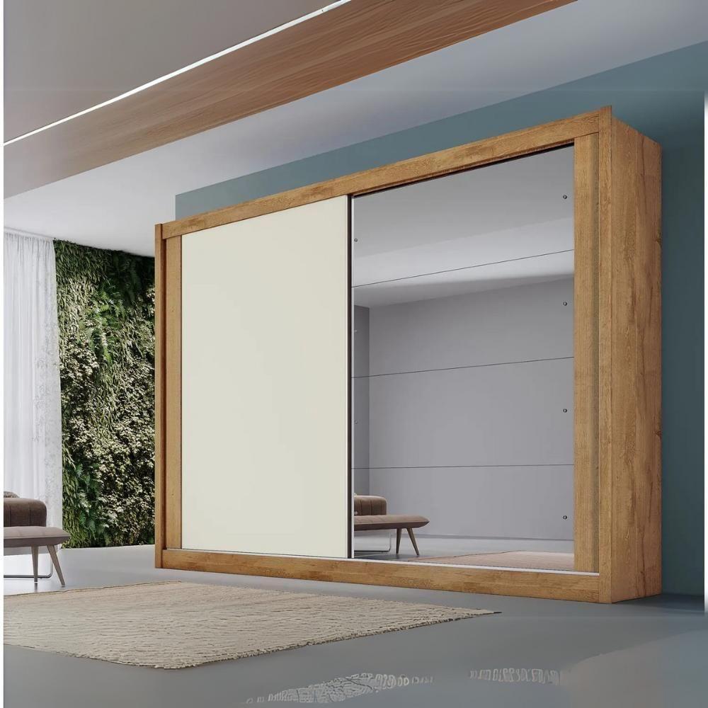 Guarda Roupa Casal Com Espelho 2 Portas 4 Gavetas Creta Off White E Peroba - 6