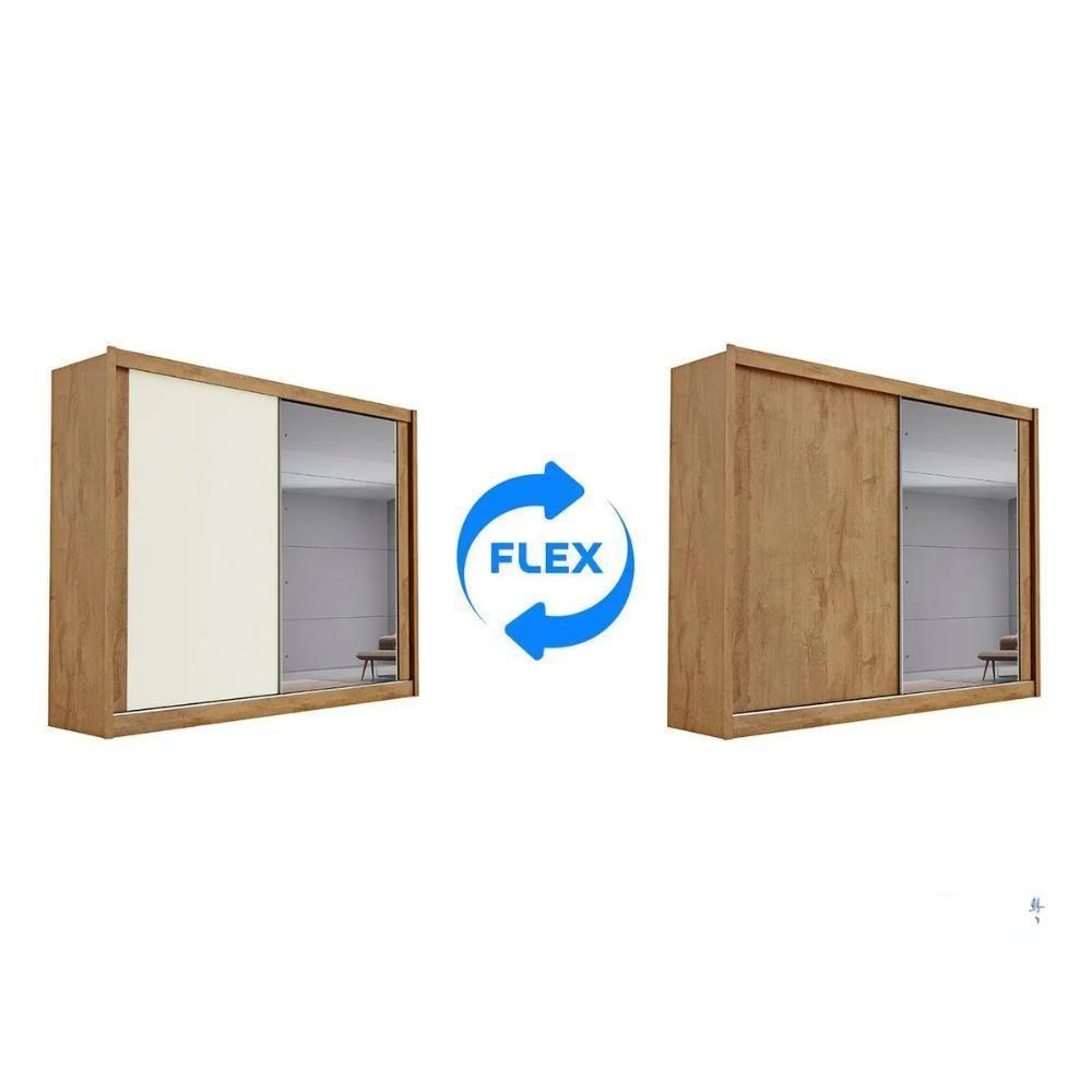 Guarda Roupa Casal Com Espelho 2 Portas 4 Gavetas Creta Off White E Peroba - 7