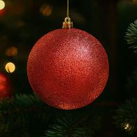 Kit 2 Bolas De Natal Vermelhas Glitter Luxo Grande 12cm Com Cordão Para Pendurar - 2