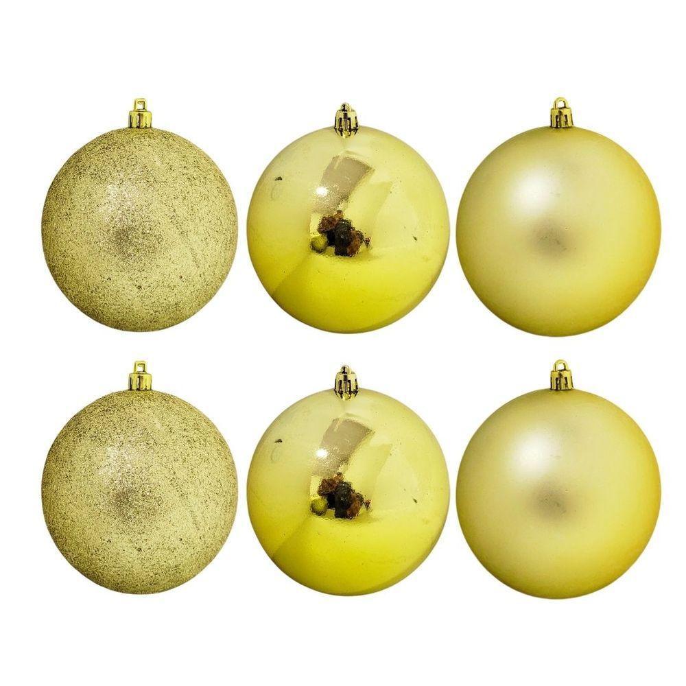 Jogo 6 Bolas Natal Dourada Mistas Glitter, Fosca E Lisa Grande 10cm - Bela Flor - 1