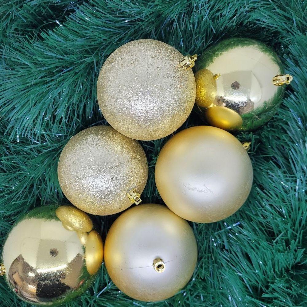 Jogo 6 Bolas Natal Dourada Mistas Glitter, Fosca E Lisa Grande 10cm - Bela Flor - 2