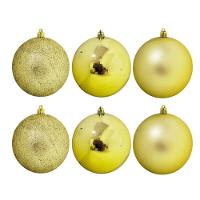 Jogo 6 Bolas Natal Dourada Mistas Glitter, Fosca E Lisa Grande 10cm - Bela Flor - 1