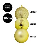 Jogo 6 Bolas Natal Dourada Mistas Glitter, Fosca E Lisa Grande 10cm - Bela Flor - 3