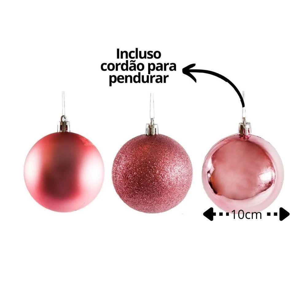 Jogo 27 Bolas Natal Grande Mista Lisa, Glitter E Fosca Rosê 10cm - Master Christmas - 3