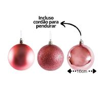 Jogo 27 Bolas Natal Grande Mista Lisa, Glitter E Fosca Rosê 10cm - Master Christmas - 3