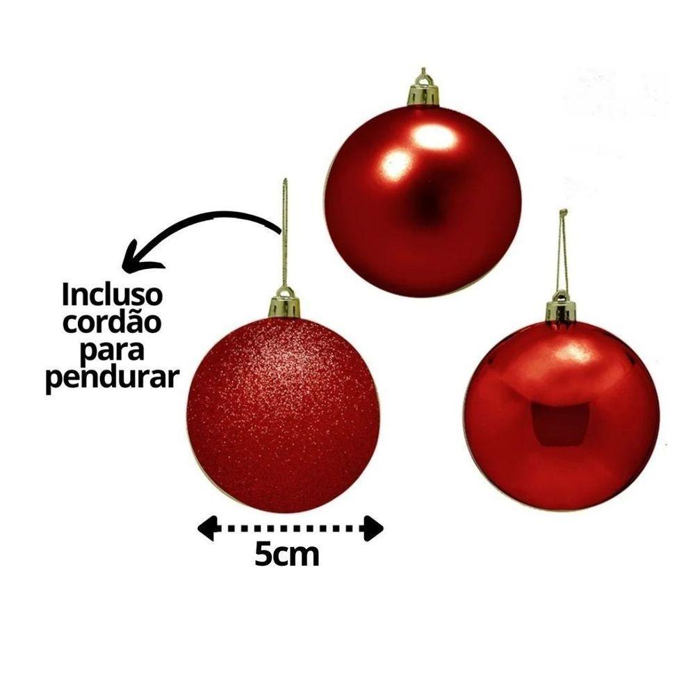 Conjunto 6 Bolas De Natal Vermelho Prime Texturas Mistas 5cm Glitter, Brilho E Fosca - 3