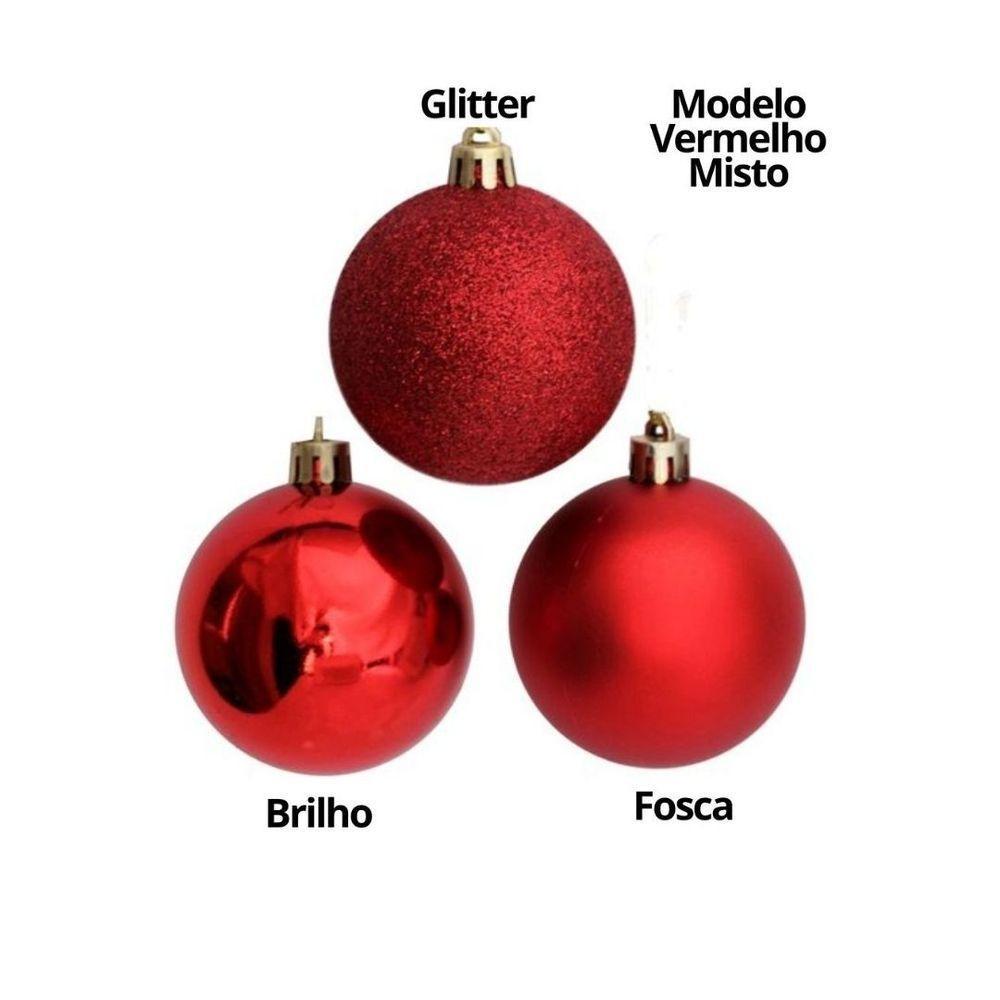 Conjunto 6 Bolas De Natal Vermelho Prime Texturas Mistas 5cm Glitter, Brilho E Fosca - 4