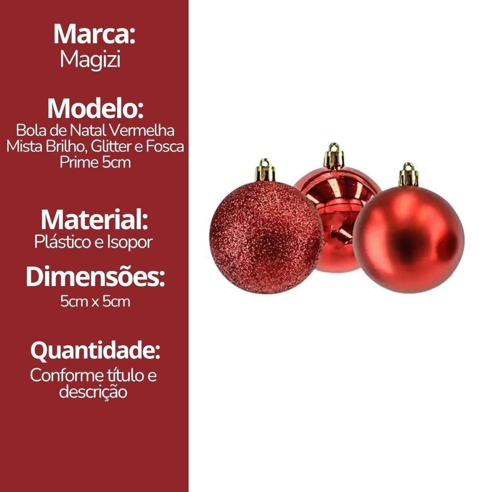 Conjunto 6 Bolas De Natal Vermelho Prime Texturas Mistas 5cm Glitter, Brilho E Fosca - 6
