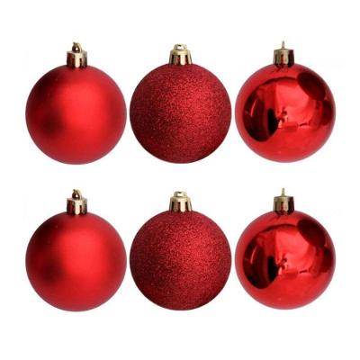 Conjunto 6 Bolas De Natal Vermelho Prime Texturas Mistas 5cm Glitter, Brilho E Fosca