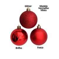 Conjunto 6 Bolas De Natal Vermelho Prime Texturas Mistas 5cm Glitter, Brilho E Fosca