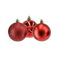 Conjunto 6 Bolas De Natal Vermelho Prime Texturas Mistas 5cm Glitter, Brilho E Fosca - 5