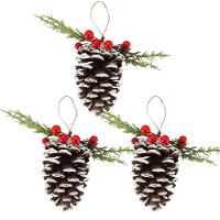 Kit 3 Pinhas Natural Enfeite Nevado Decorado Folhagens E Berries Natal 10cm - Magizi - 1