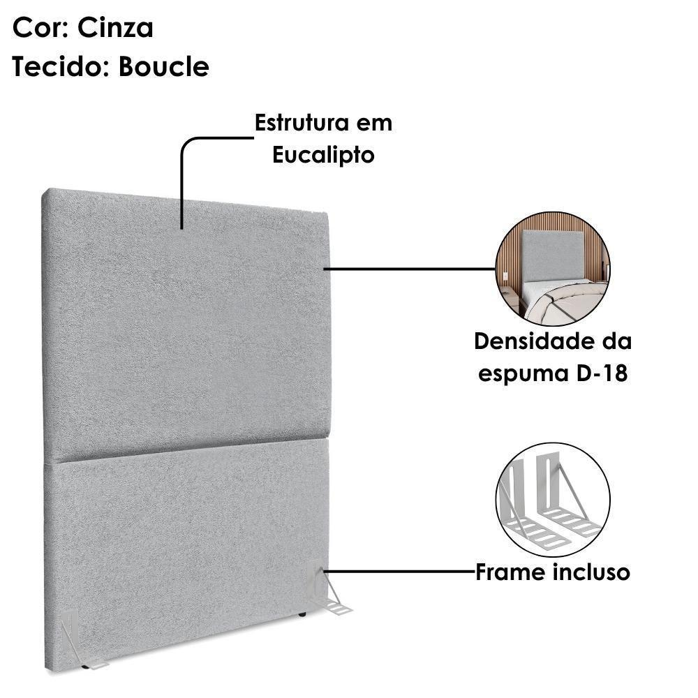 Cabeceira Solteiro 90 Cm Com Frame Luna Boucle Cinza Artte Cinza - 4