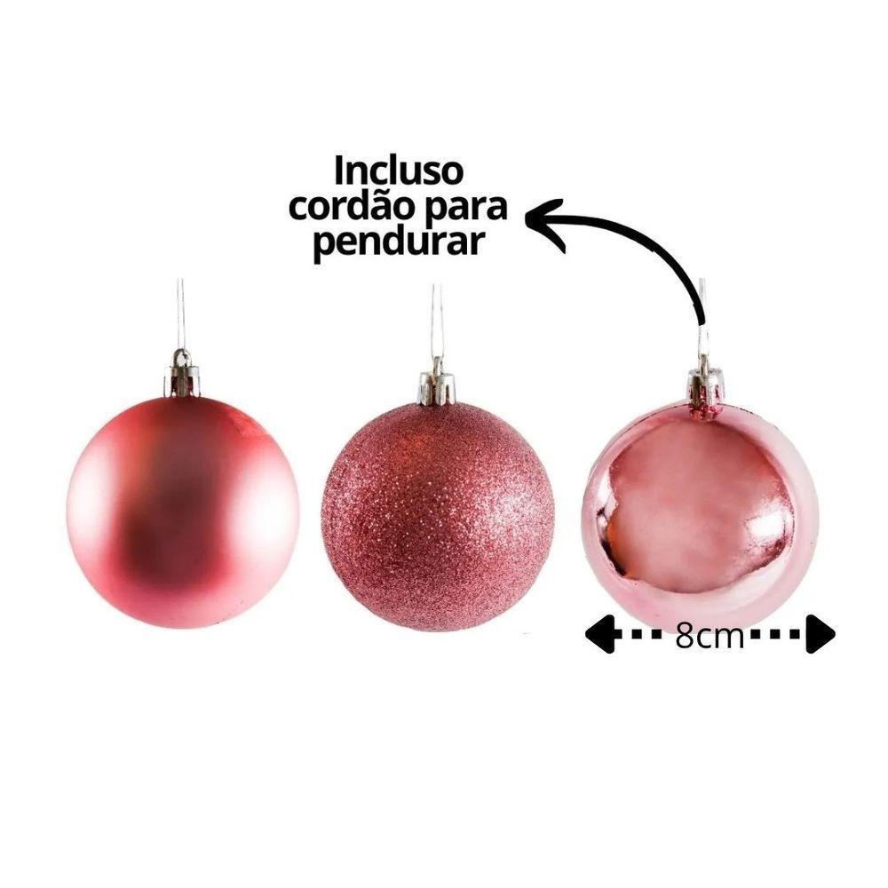 Conjunto 12 Bolas De Natal Rosê Prime Texturas Mistas 8cm Glitter, Brilho E Fosca - 5