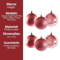 Conjunto 12 Bolas De Natal Rosê Prime Texturas Mistas 8cm Glitter, Brilho E Fosca - 6