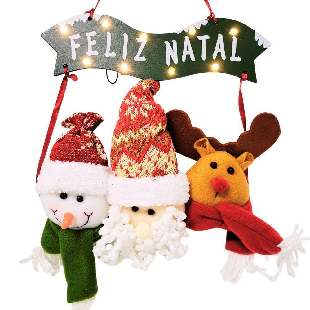 Guirlanda Decorada 50cm Placa Iluminada Led Trio Pelúcia Feliz Natal - Master Christmas - 8