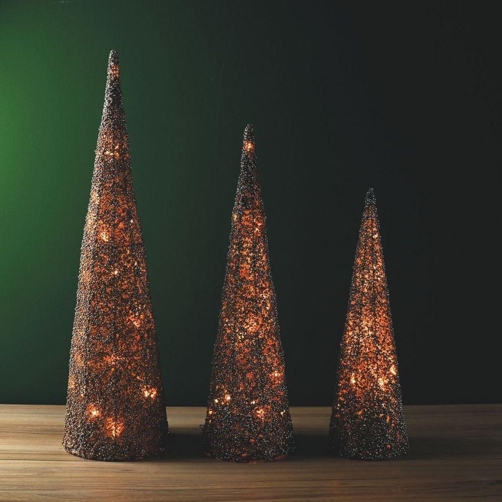 Conjunto 3 árvores Decorativas Aramadas Cone Cotton Iluminada Champanhe Glitter Luxo Led 60cm, 50cm E 40cm - 3