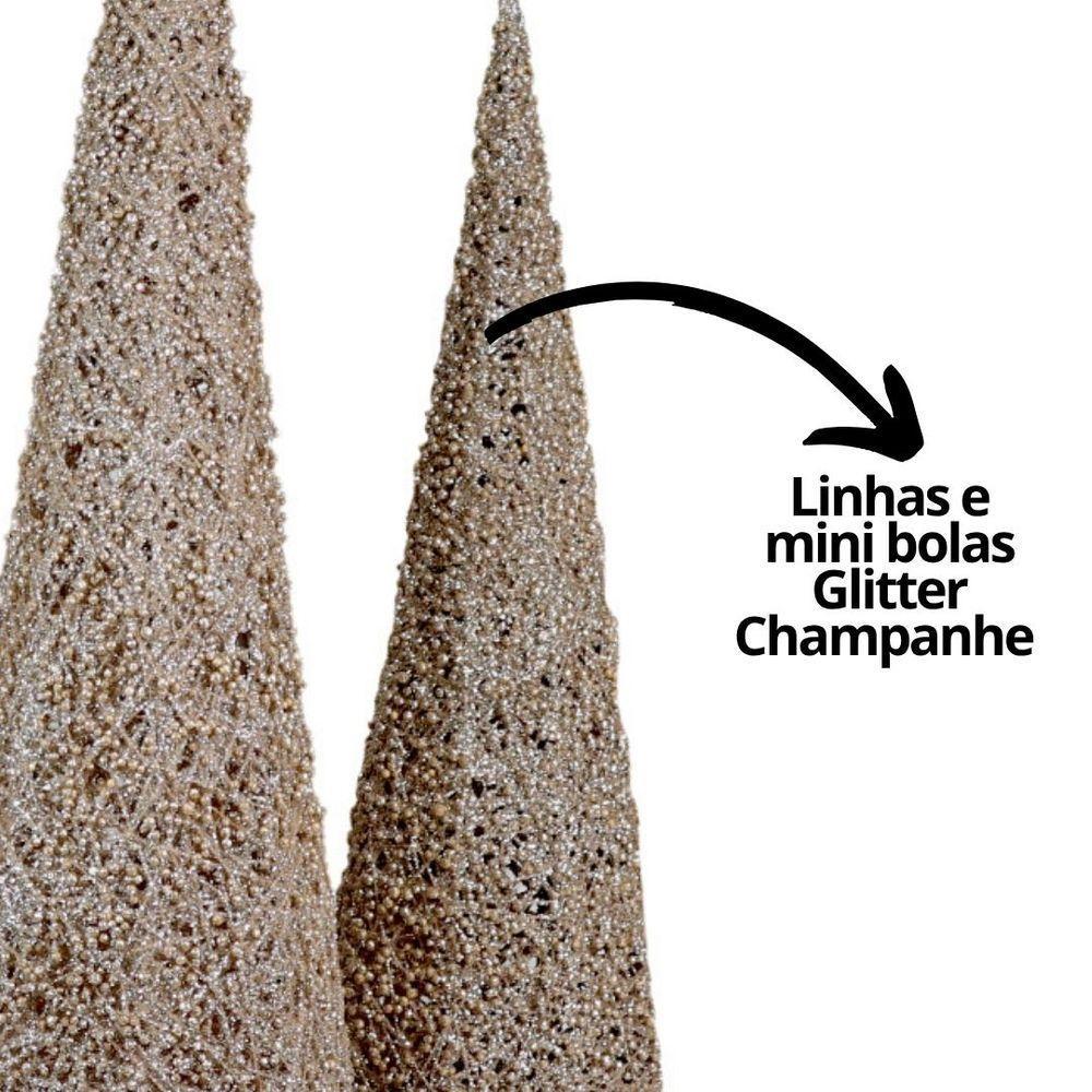Conjunto 3 árvores Decorativas Aramadas Cone Cotton Iluminada Champanhe Glitter Luxo Led 60cm, 50cm E 40cm - 5
