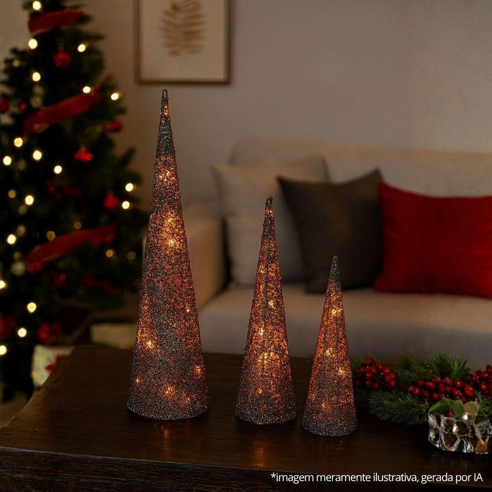 Conjunto 3 árvores Decorativas Aramadas Cone Cotton Iluminada Champanhe Glitter Luxo Led 60cm, 50cm E 40cm - 6
