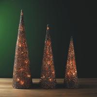 Conjunto 3 árvores Decorativas Aramadas Cone Cotton Iluminada Champanhe Glitter Luxo Led 60cm, 50cm E 40cm - 3
