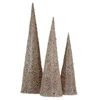 Conjunto 3 árvores Decorativas Aramadas Cone Cotton Iluminada Champanhe Glitter Luxo Led 60cm, 50cm E 40cm - 7