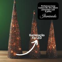 Conjunto 3 árvores Decorativas Aramadas Cone Cotton Iluminada Champanhe Glitter Luxo Led 60cm, 50cm E 40cm - 9