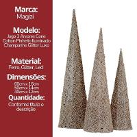 Conjunto 3 árvores Decorativas Aramadas Cone Cotton Iluminada Champanhe Glitter Luxo Led 60cm, 50cm E 40cm - 10