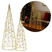 Jogo 2 árvores Decorativas Aramadas Dourado Iluminada Led Luxo Cone 50cm E 40cm - 1