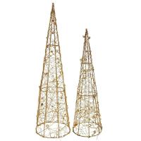Jogo 2 árvores Decorativas Aramadas Dourado Iluminada Led Luxo Cone 50cm E 40cm - 6