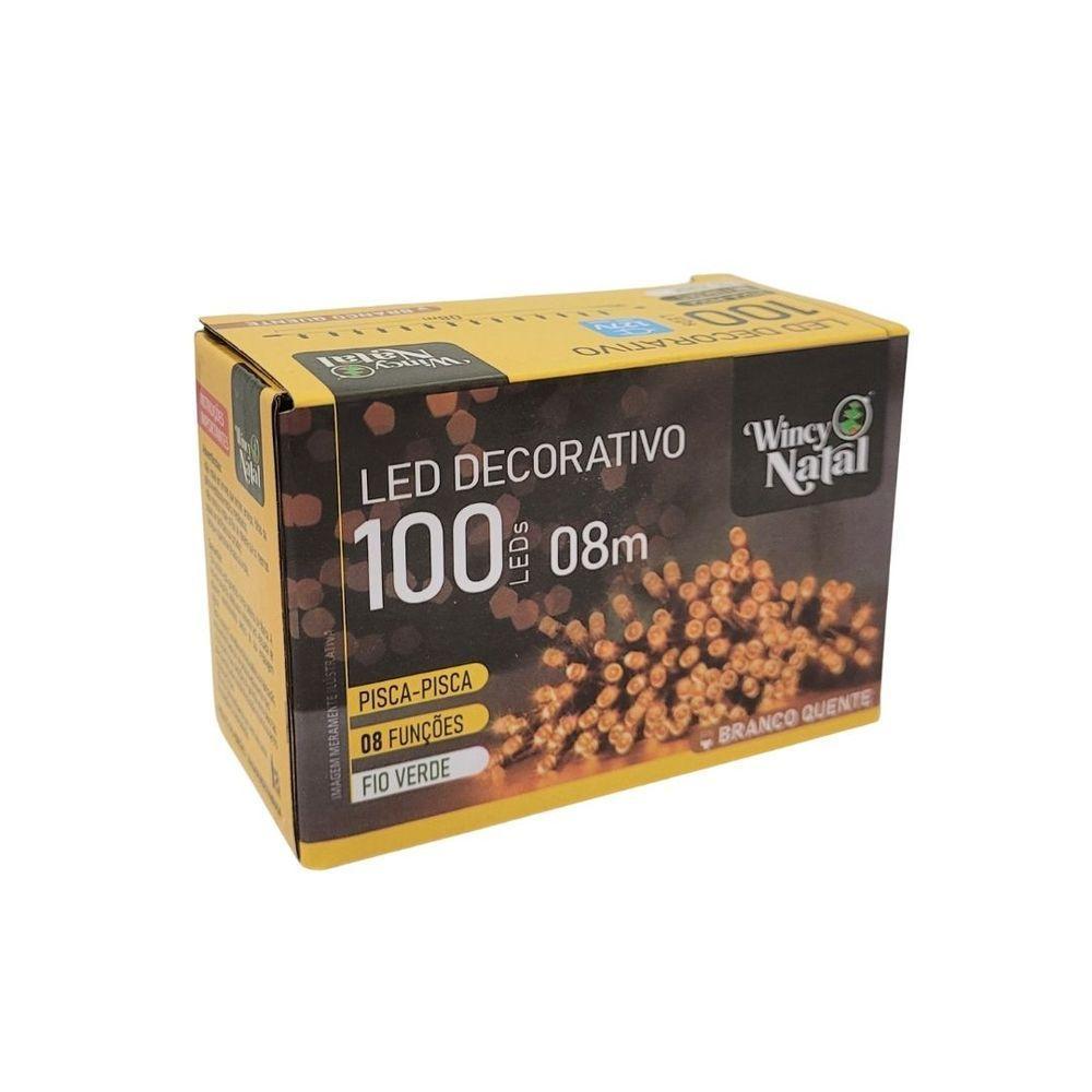 Pisca Led Branco Quente Sequencial 100 Lâmpadas 8 Funções Fio Verde 8 Metros 127v - 4