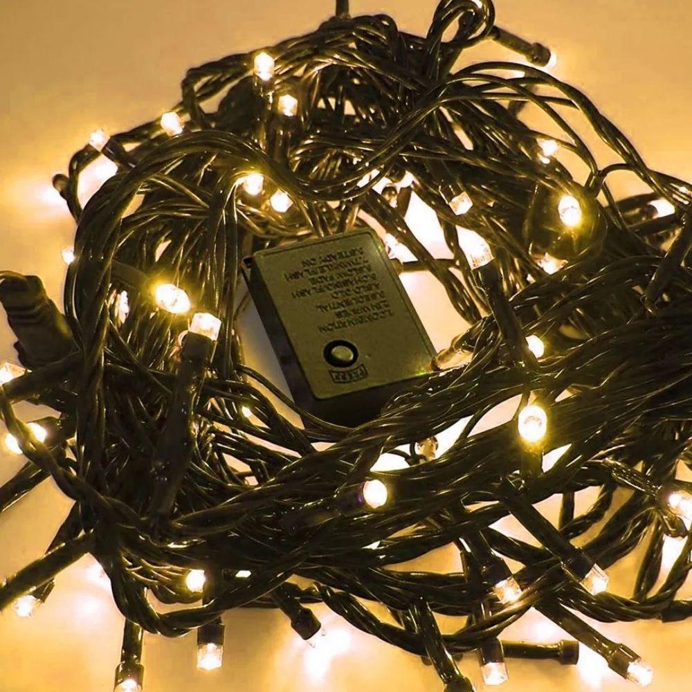 Pisca Led Branco Quente Sequencial 100 Lâmpadas 8 Funções Fio Verde 8 Metros 127v - 5