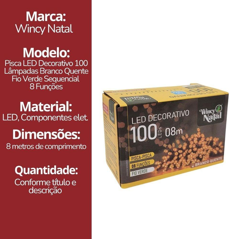 Pisca Led Branco Quente Sequencial 100 Lâmpadas 8 Funções Fio Verde 8 Metros 127v - 6