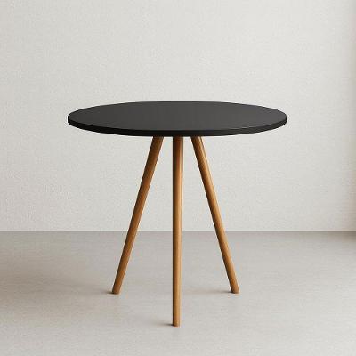 Mesa De Jantar Redonda 80cm Tripé Bistrô Mdf Madeira Cor Preto