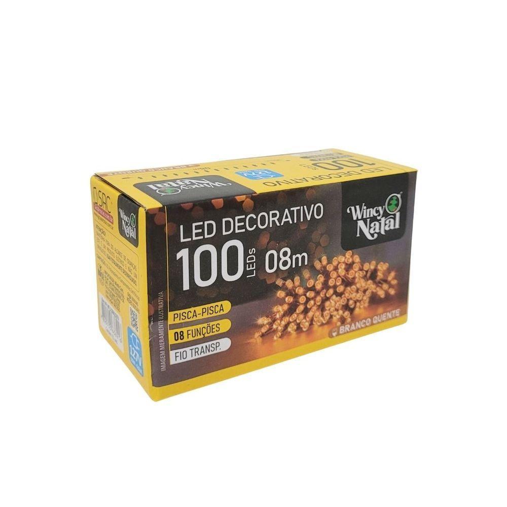Pisca Led Branco Quente Sequencial 100 Lâmpadas 8 Funções Fio Transparente 8 Metros 127v - 3