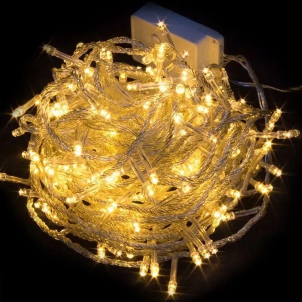 Pisca Led Branco Quente Sequencial 100 Lâmpadas 8 Funções Fio Transparente 8 Metros 127v - 4