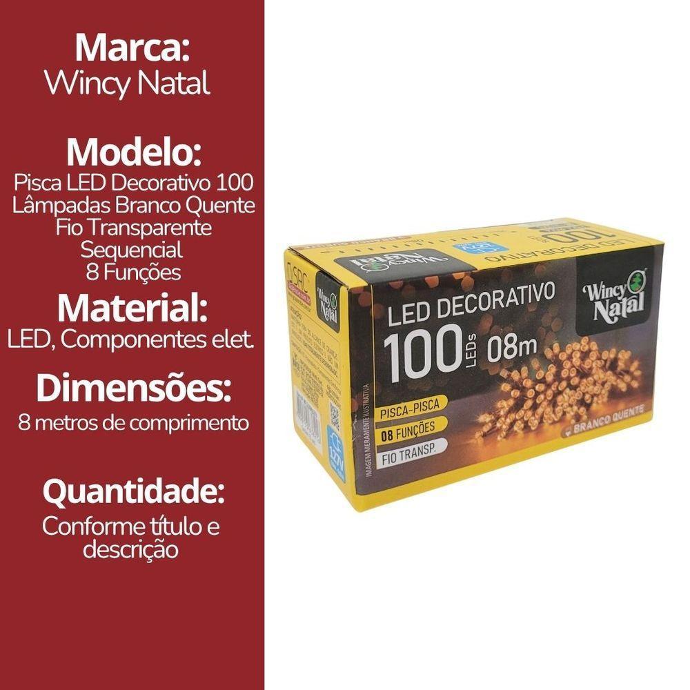 Pisca Led Branco Quente Sequencial 100 Lâmpadas 8 Funções Fio Transparente 8 Metros 127v - 6