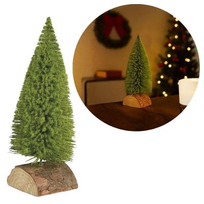 Mini Pinheiro De Mesa Com Base Em Tronco De Madeira Rústico 24cm Modelo Premium Realista