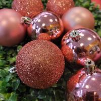 Jogo 27 Bolas Natal Mista Lisa, Glitter E Fosca Rosê 8cm - Master Christmas - 2