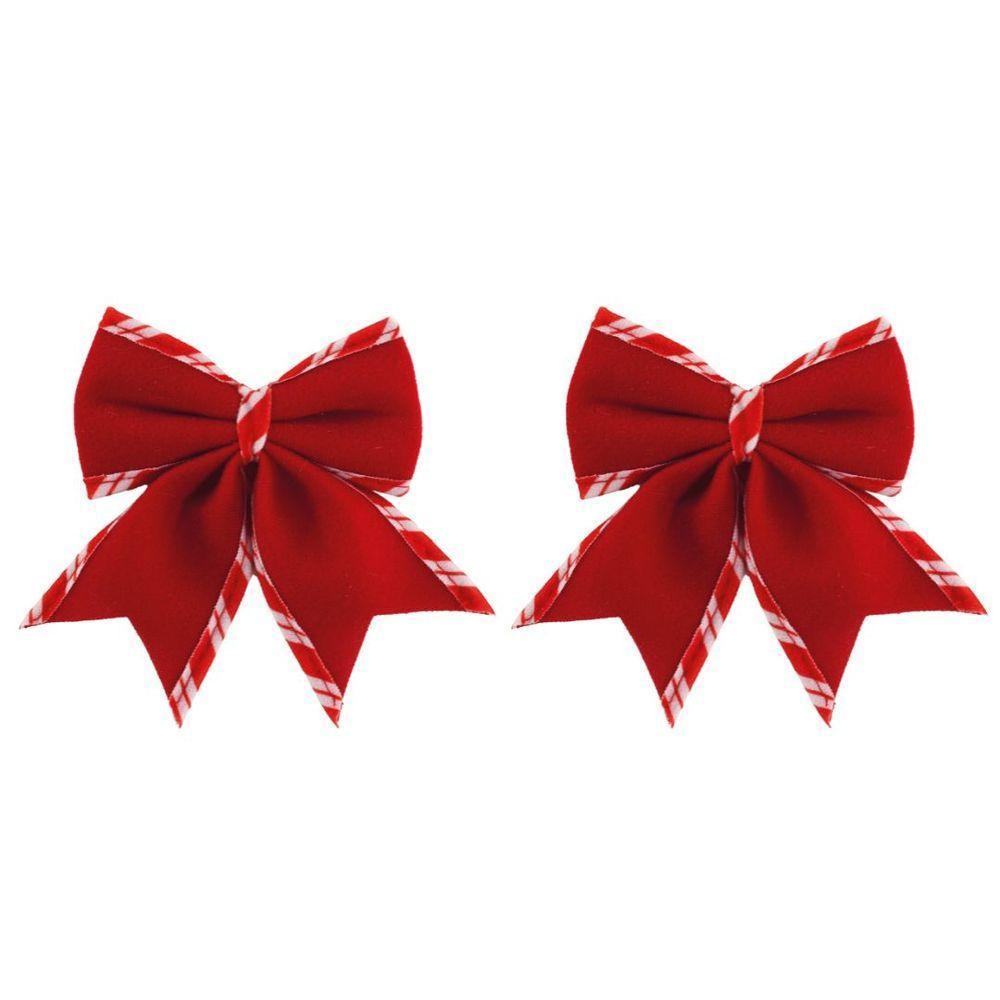 Jogo 4 Laços Natalinos Veludo Vermelho Borda Candy Listrada Prime 12x13cm - 4