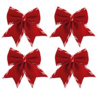 Jogo 4 Laços Natalinos Veludo Vermelho Borda Candy Listrada Prime 12x13cm - 1