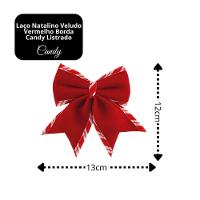 Jogo 4 Laços Natalinos Veludo Vermelho Borda Candy Listrada Prime 12x13cm - 3