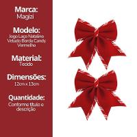 Jogo 4 Laços Natalinos Veludo Vermelho Borda Candy Listrada Prime 12x13cm - 5