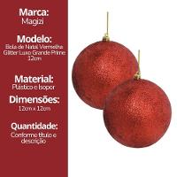 Conjunto 2 Bolas De Natal Vermelhas Glitter Luxo 12cm Com Cordão Para Pendurar - 8