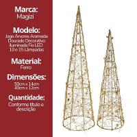 Conjunto 2 árvores Cone Iluminadas Aramada Pingente Decor Dourado Luxo 50cm E 40cm - 7