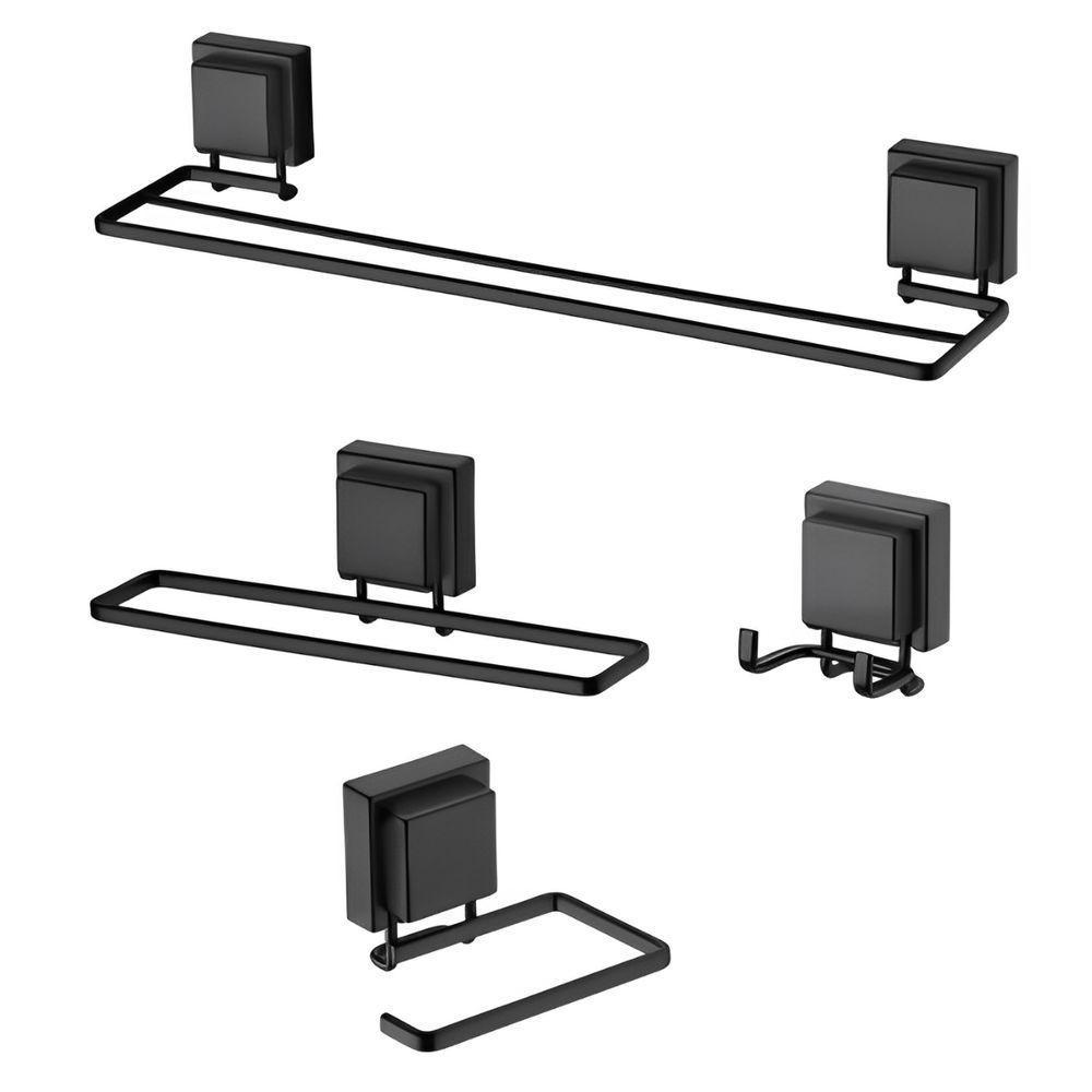 Kit Banheiro Preto Fosco Ventosa 04 Peças Future Banho Rosto Prakza - 1