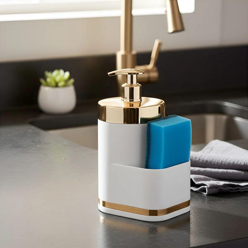 Organizador Pia Cozinha Porta Detergente Esponja Branco Dourado Future 1224bcd - 1