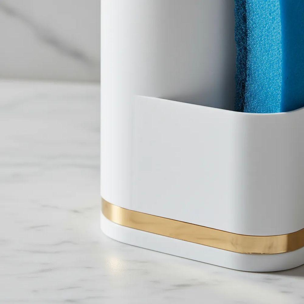 Organizador Pia Cozinha Porta Detergente Esponja Branco Dourado Future 1224bcd - 4