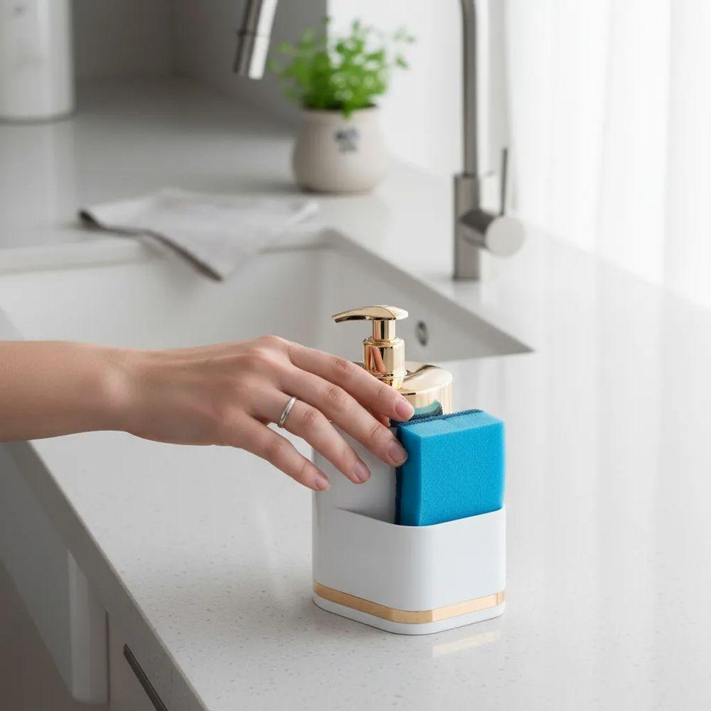 Organizador Pia Cozinha Porta Detergente Esponja Branco Dourado Future 1224bcd - 6