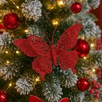 Jogo 2 Borboletas Vermelho Glitter 12x18cm Enfeite Natal Com Presilha - 2