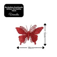 Jogo 2 Borboletas Vermelho Glitter 12x18cm Enfeite Natal Com Presilha